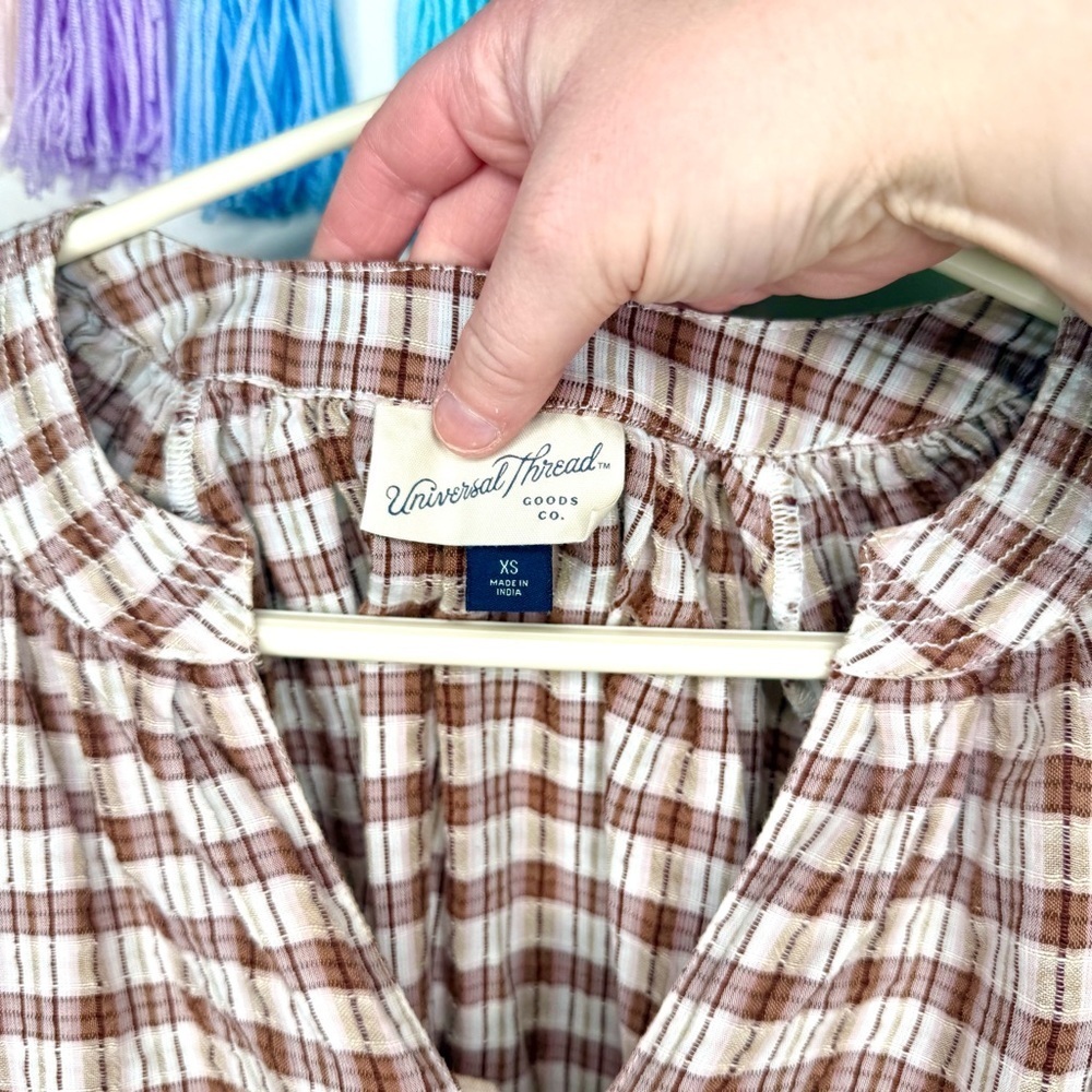Universal Thread Plaid V-Neck Boho Peasant Blouse Size Extra Small - Picture 10 of 16